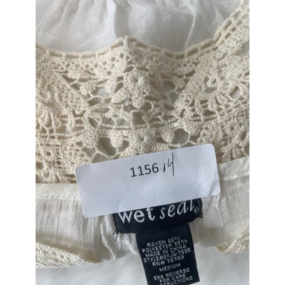 Wet Seal Lace Trimmed Long Sleeve Blouse White Vintage Cottagecore Y2K Romantic - Picture 9 of 9